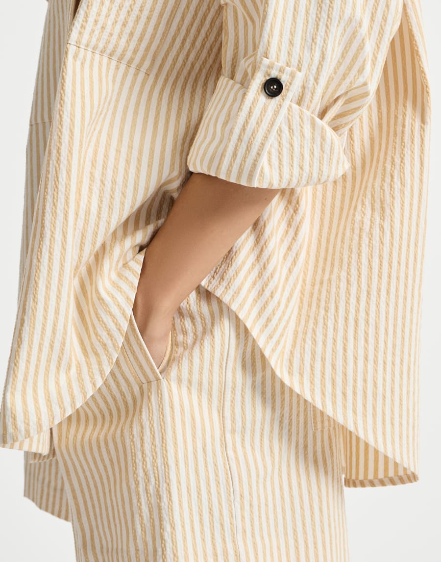 Striped cotton seersucker shirt with beading - Eggnog