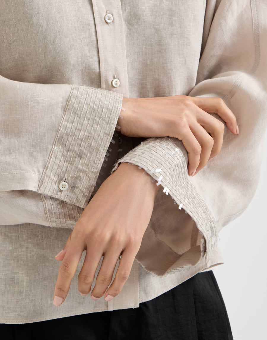 Brilliant Layered Cuffs Linen Shirt - Beige Silk Brilliant Layered Cuffs Linen Shirt - Beige Silk