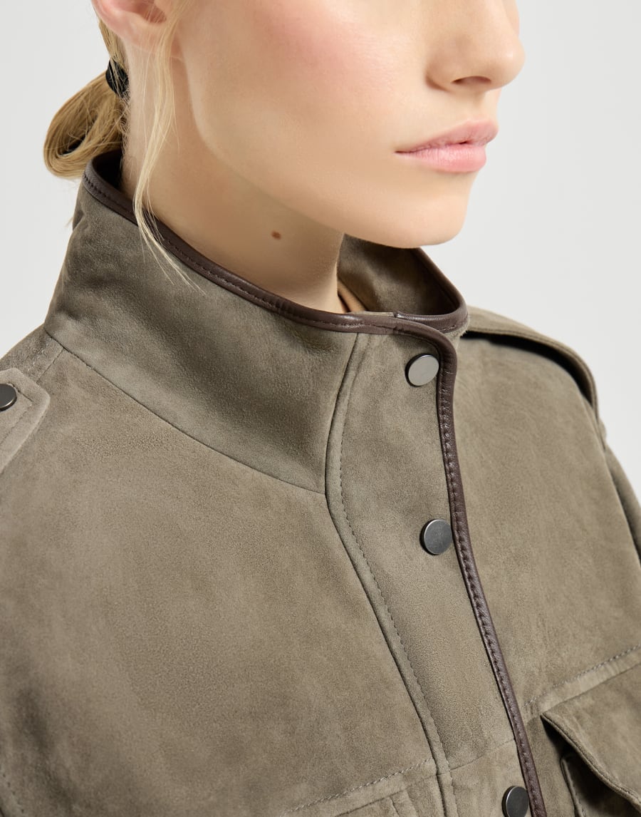 Stylish suede jacket with beading - Khaki