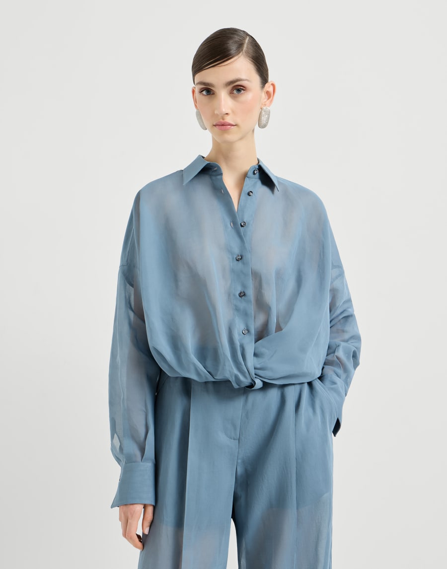 Beaded cotton-organza shirt - Sky Blue