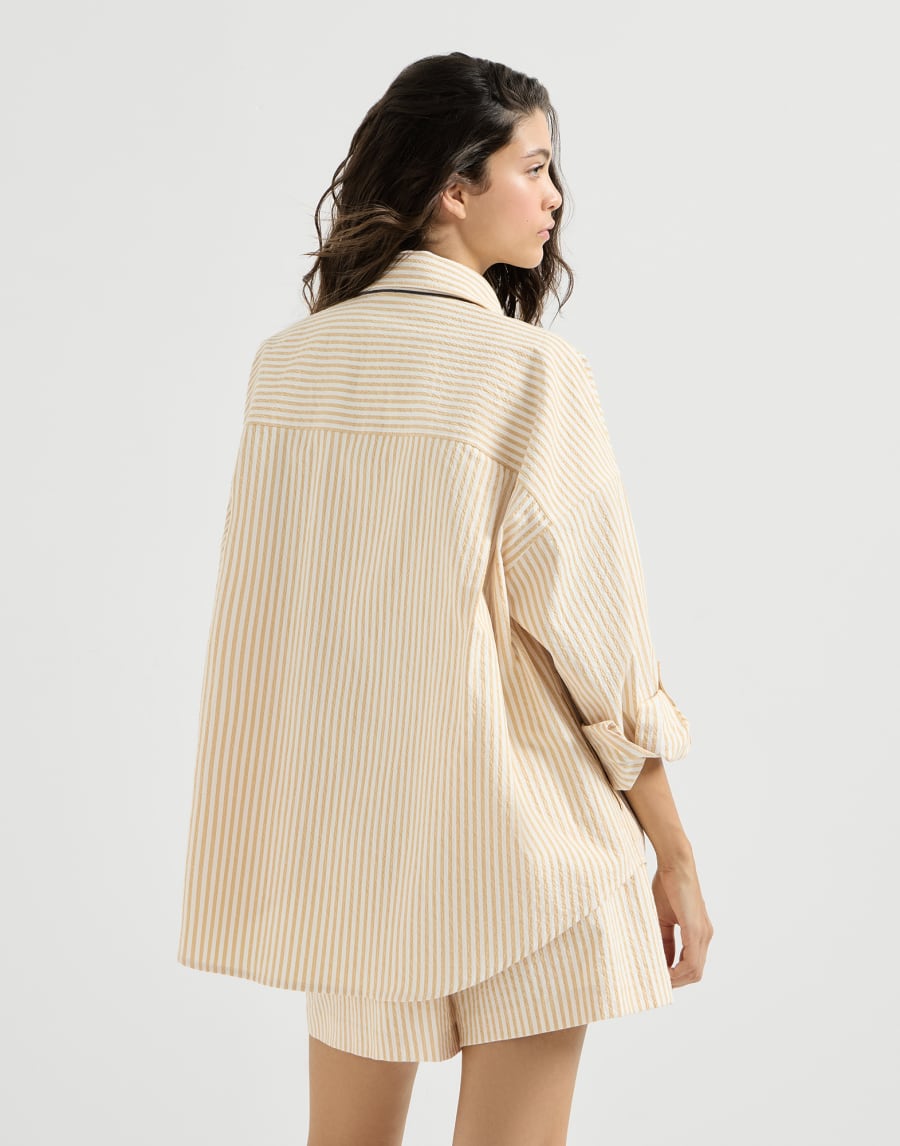 Striped cotton seersucker shirt with beading - Eggnog