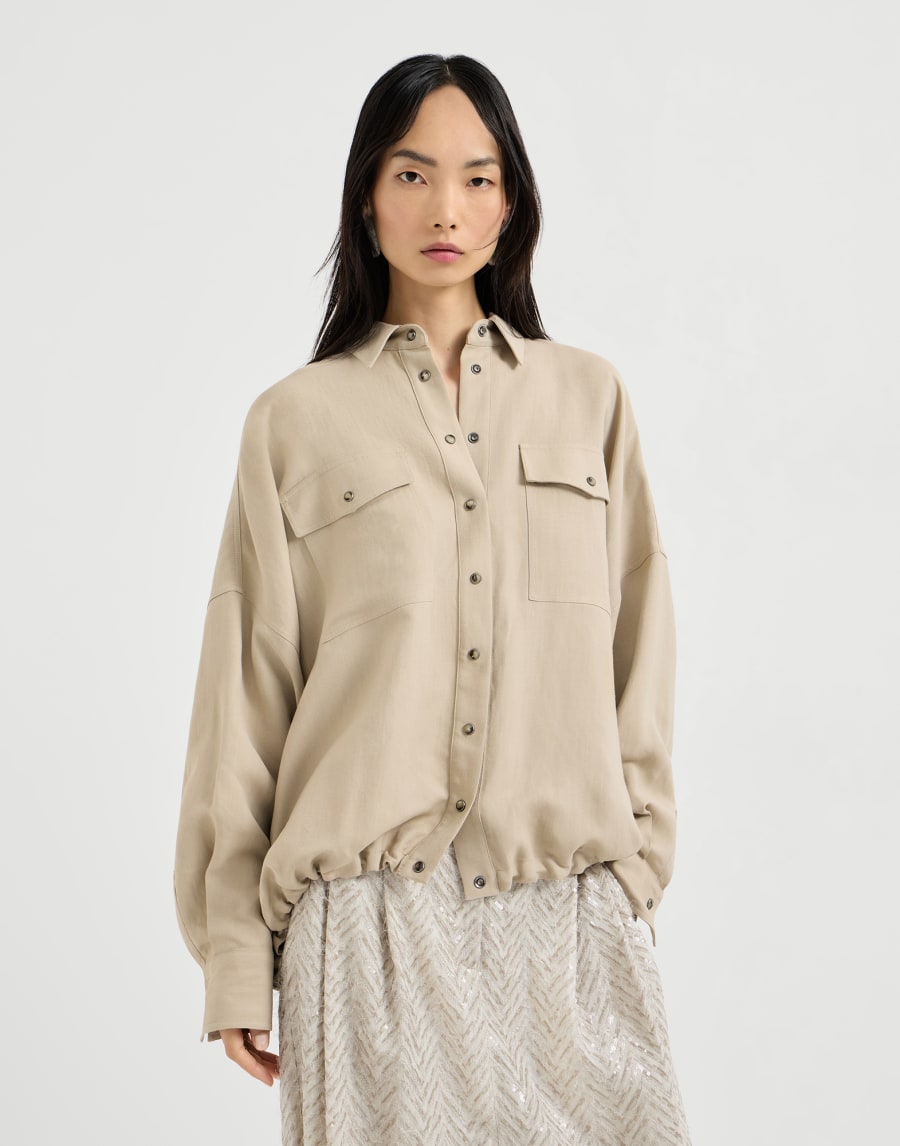 Viscose and linen blend smooth twill shirt - Sand Yellow