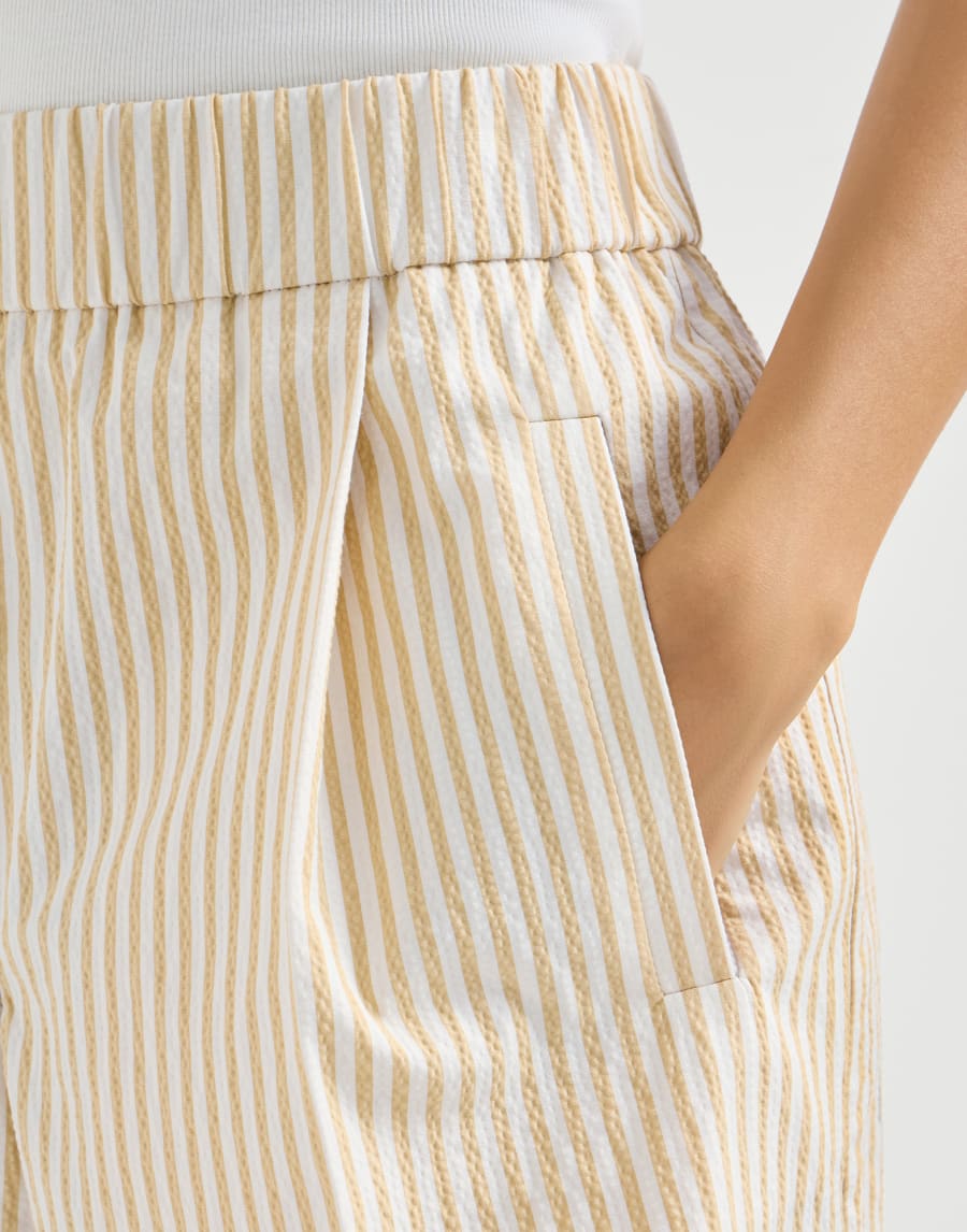Striped cotton seersucker shorts with beading - Eggnog - Womens - Brunello Cucinelli