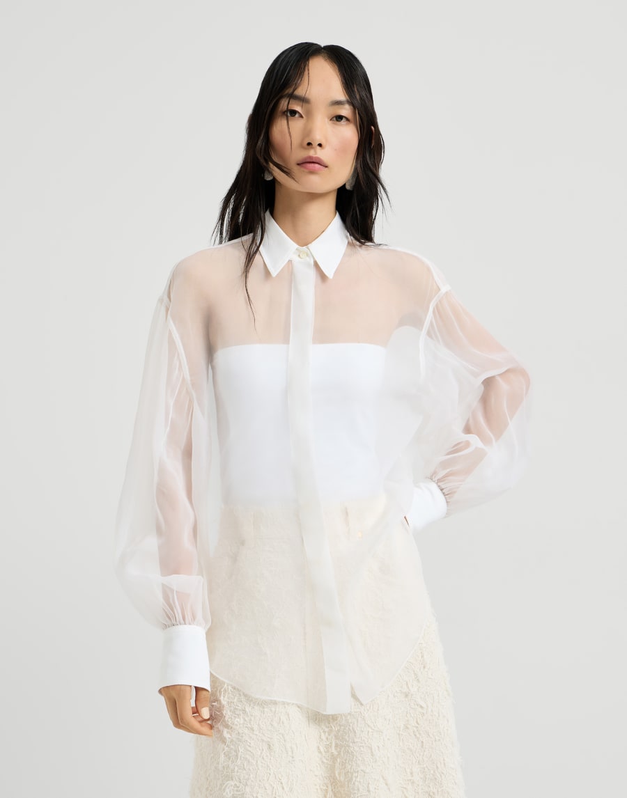 Beaded crisp silk shirt - White