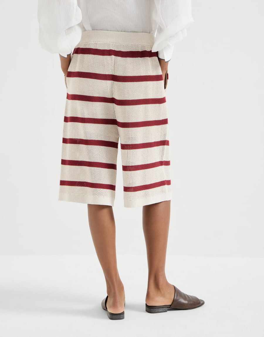 Mesh Cotton Jersey Striped Bermuda Shorts - Bordeaux - Womens - Brunello Cucinelli