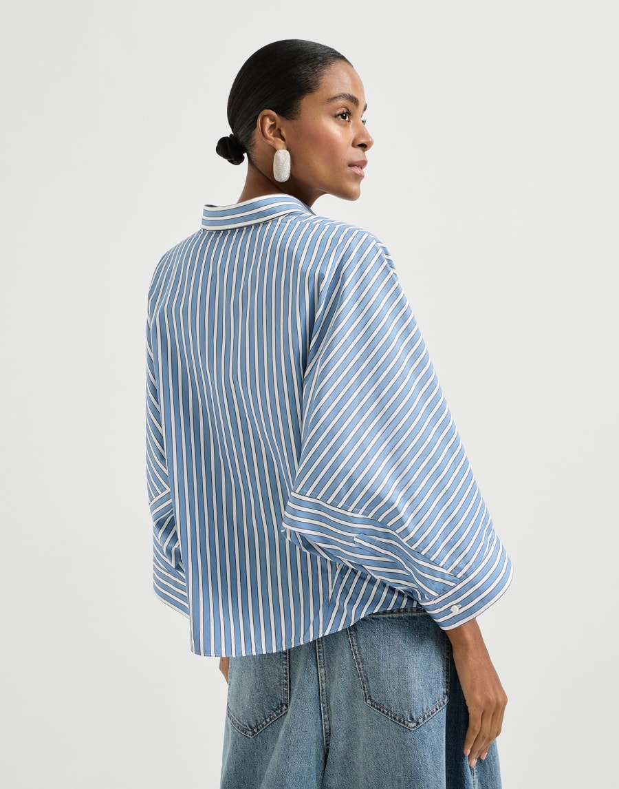 Beaded Shadow Weave Striped Cotton Poplin Shirt - Sky Blue Beaded Shadow Weave Striped Cotton Poplin Shirt - Sky Blue