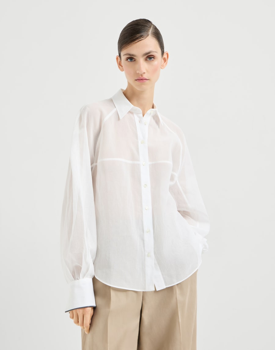 Striped cotton-organza shirt with beading - White