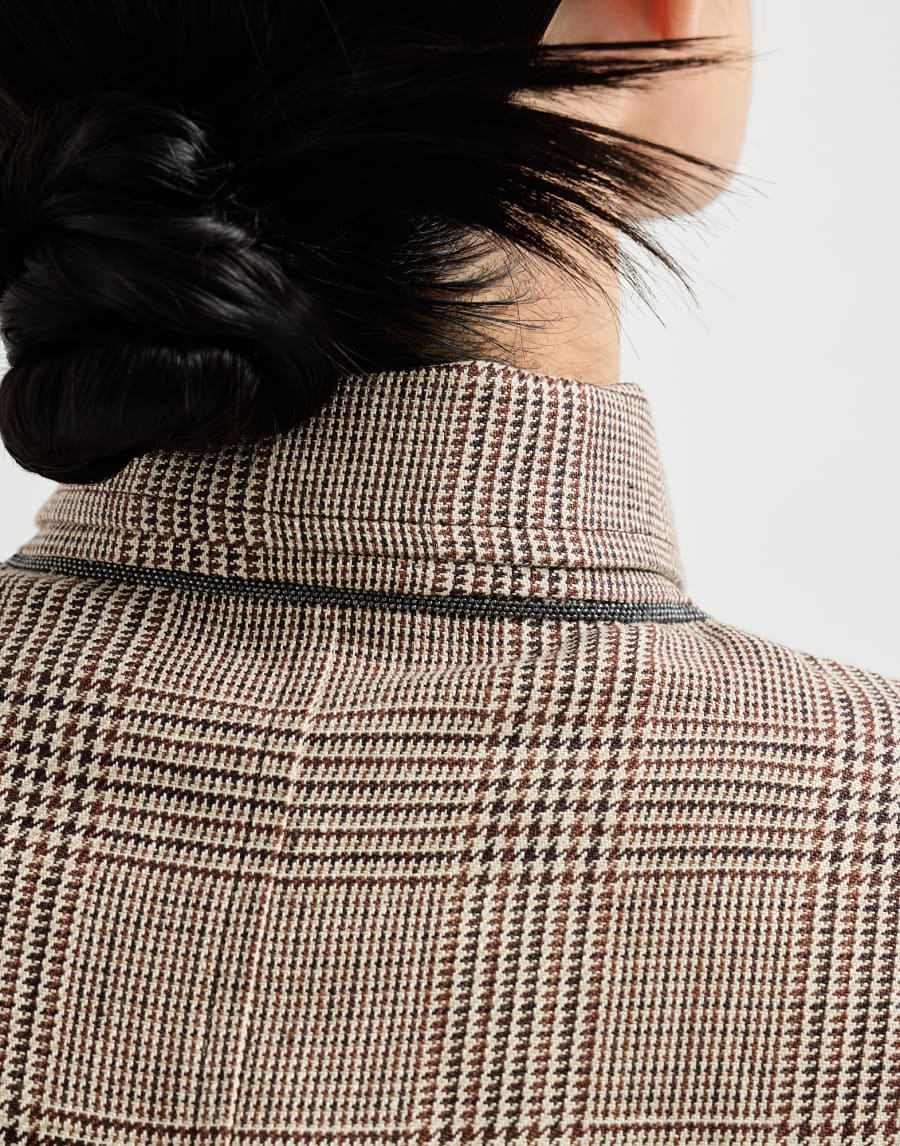 Beaded Welsh Check Linen Jacket - Light Brown