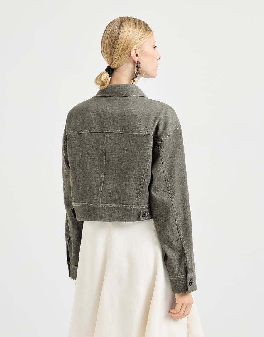 Beaded denim-effect twill jacket - Olive Beaded denim-effect twill jacket - Olive