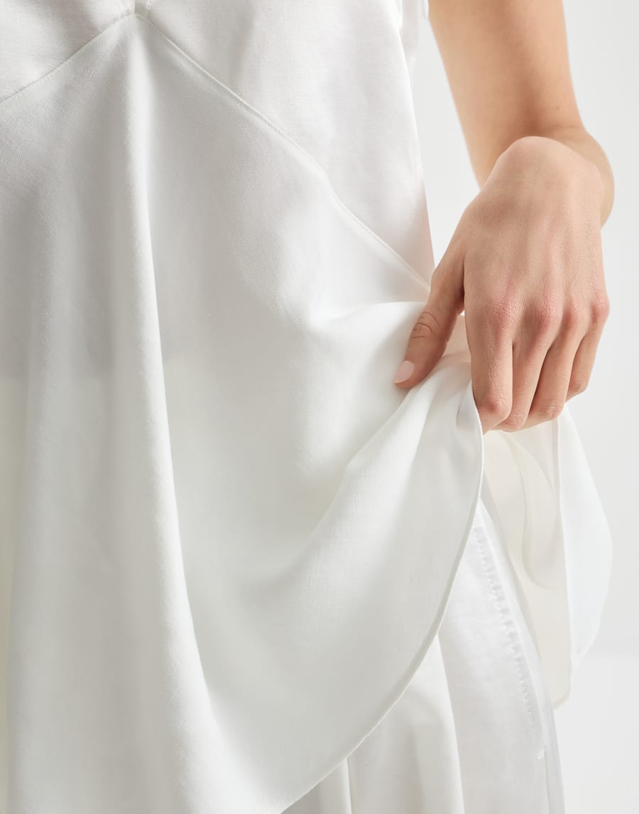 Shiny trimmed cotton and silk smooth twill five-panel satin panel sleeveless top - White