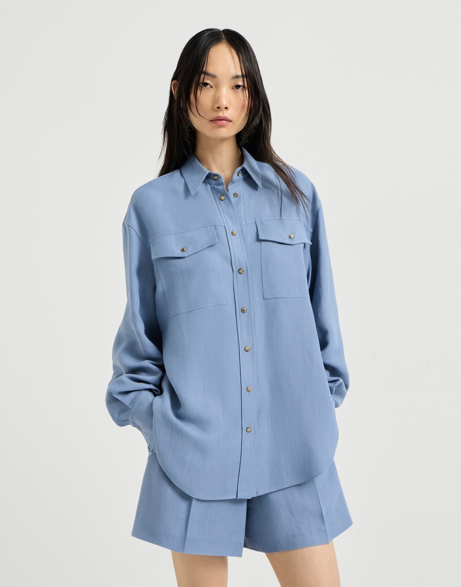 Viscose and linen blend twill shirt - Sky Blue
