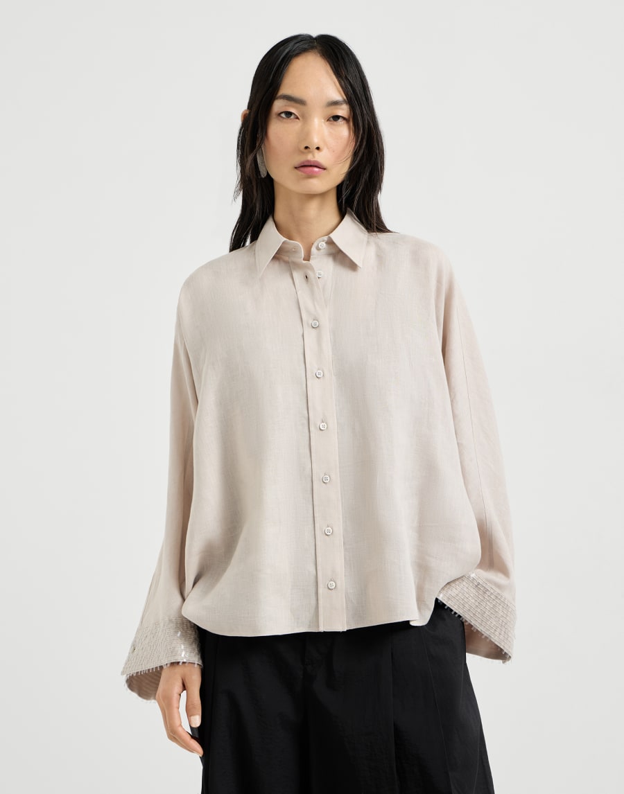 Brilliant Layered Cuffs Linen Shirt - Beige Silk