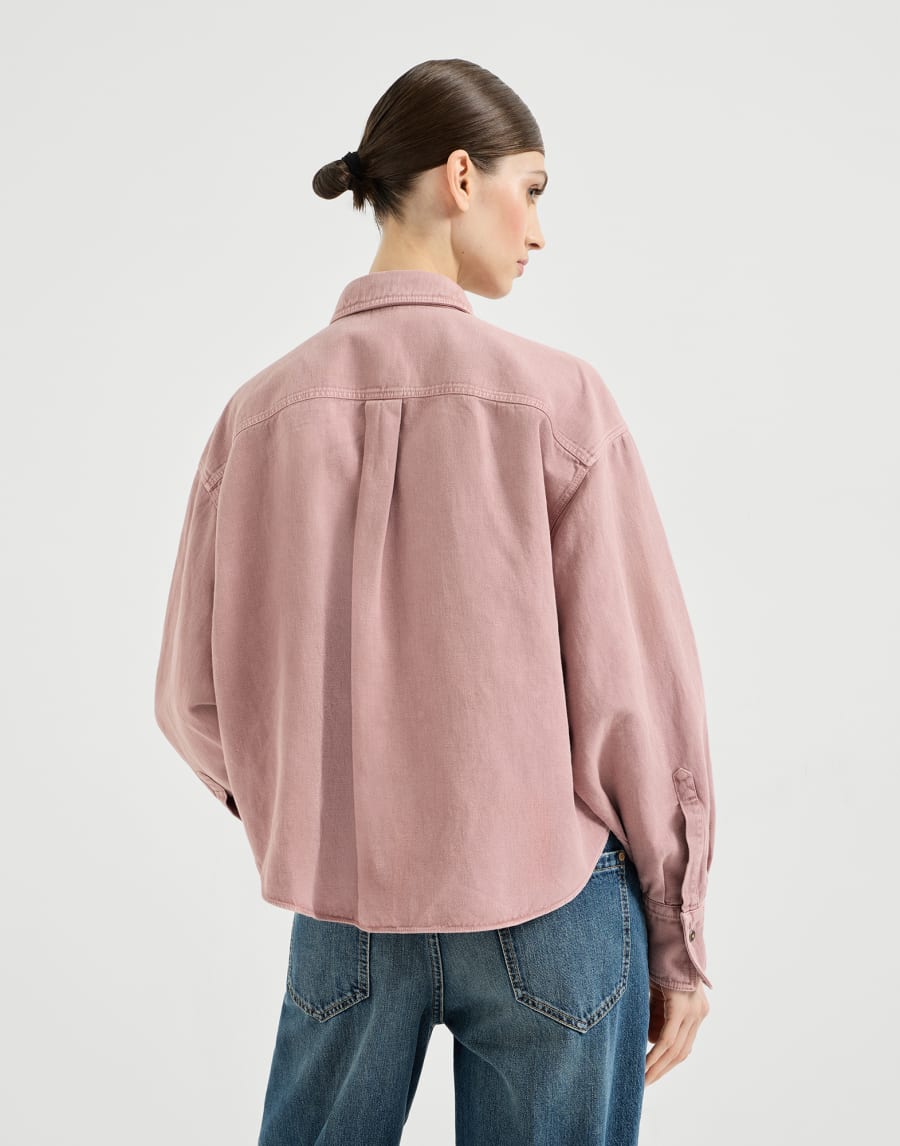 Shirt in cotton and linen, garment-dyed coated fabric - Pink