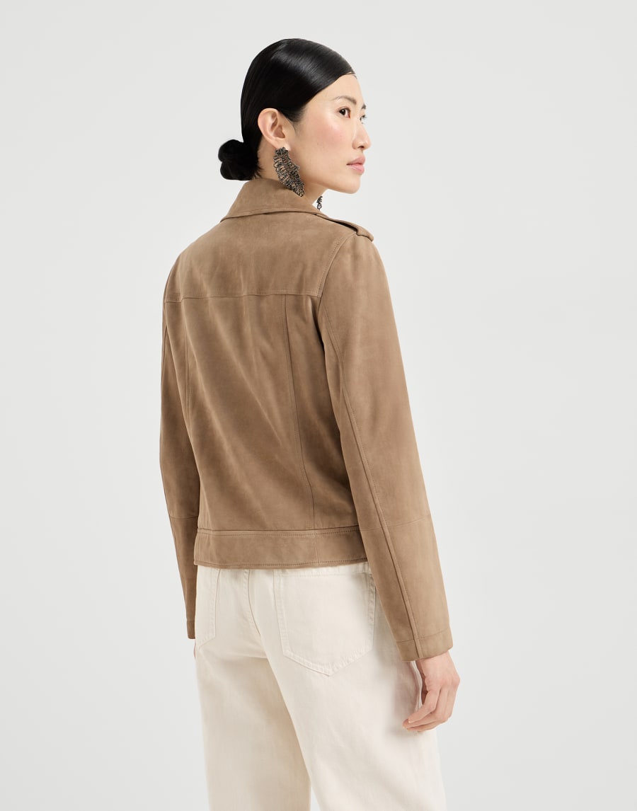 Suede Beaded Biker Jacket - Hazelnut