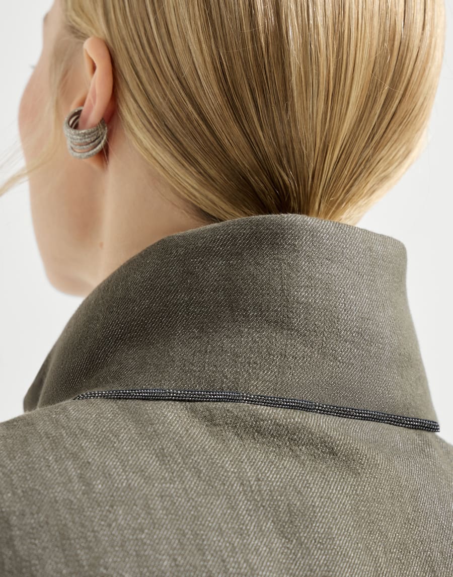 Beaded denim-effect cotton twill down vest - Olive