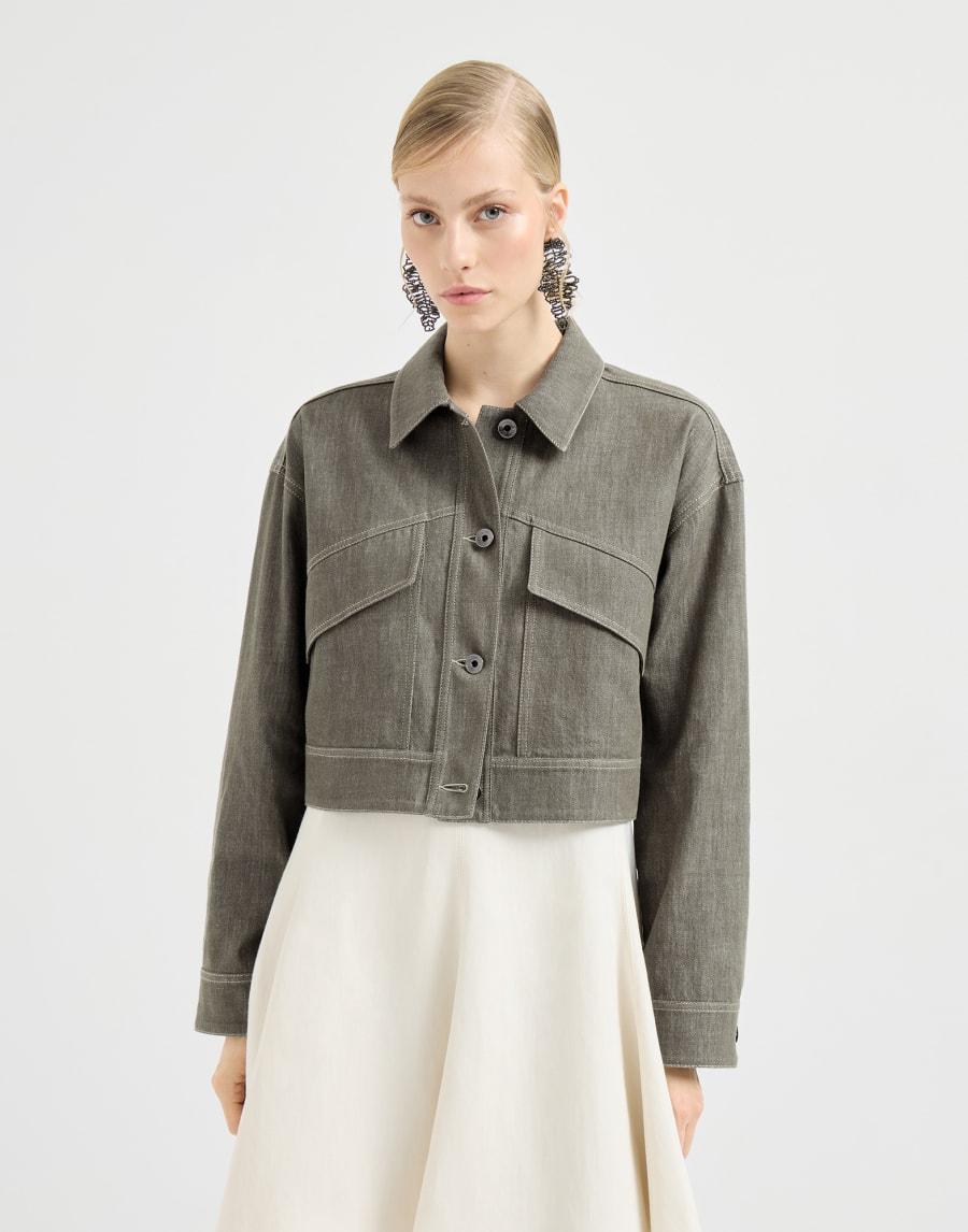 Beaded denim-effect twill jacket - Olive