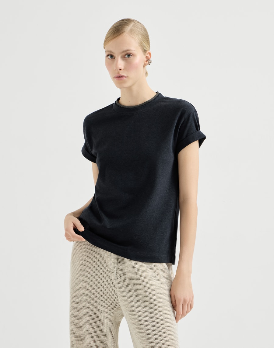 Beaded jersey stretch-cotton T-shirt - Steel Gray