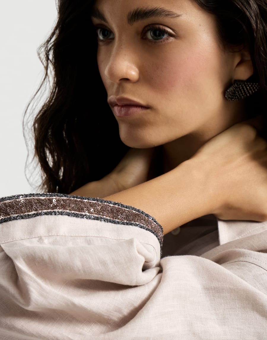 Linen Shirt with Sparkling Cuffs - Yutai Yellow Linen Shirt with Sparkling Cuffs - Yutai Yellow