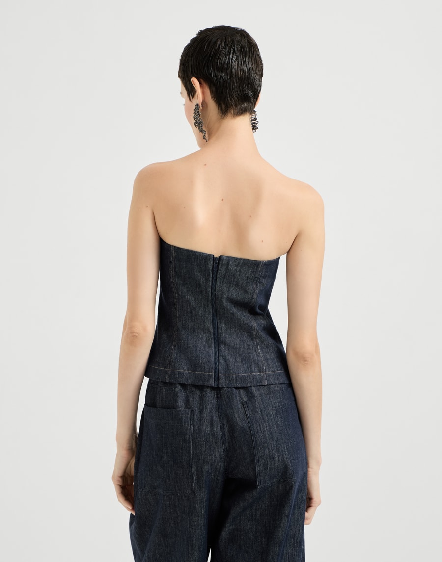 Denim-effect twill bandeau top - Denim Blue