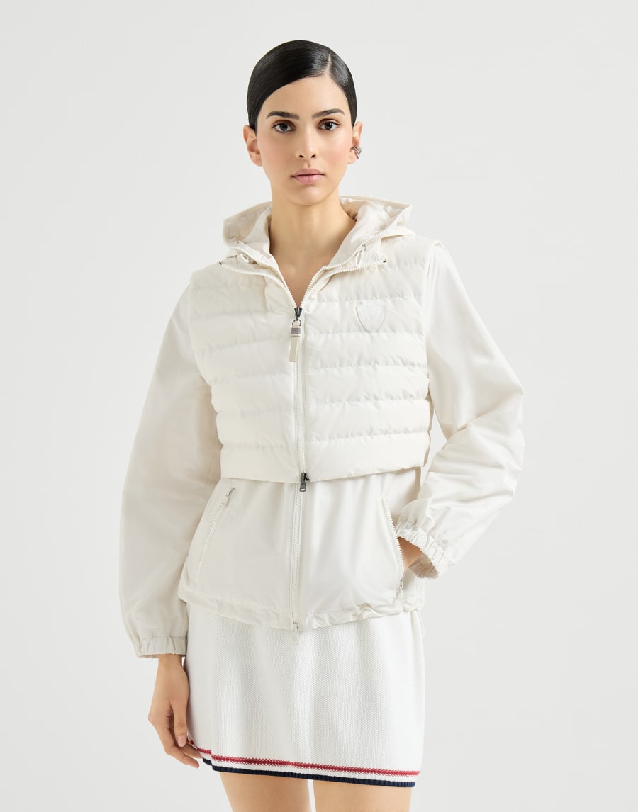 Beaded and logo-embellished cotton taffeta jacket with removable internal waistcoat - Cherry