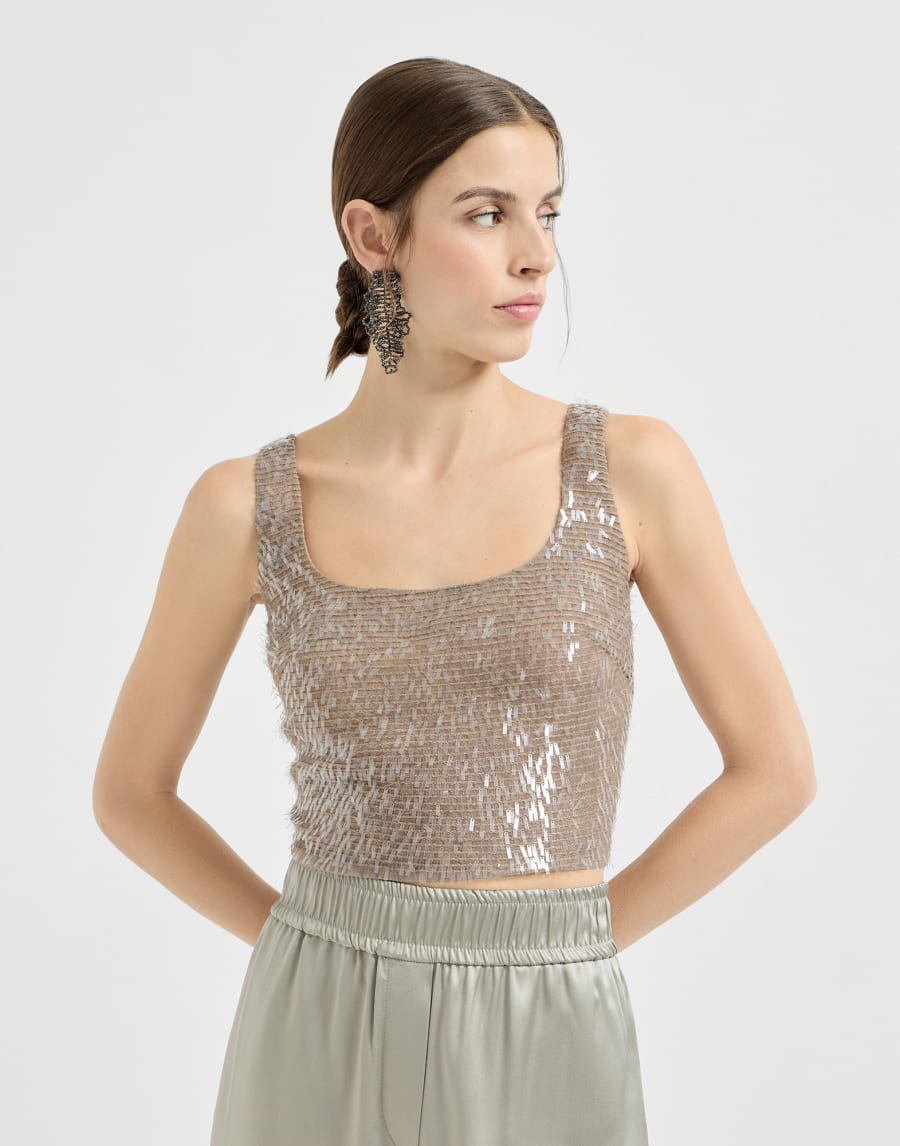 Sparkling embroidered structured silk tank top - Rope