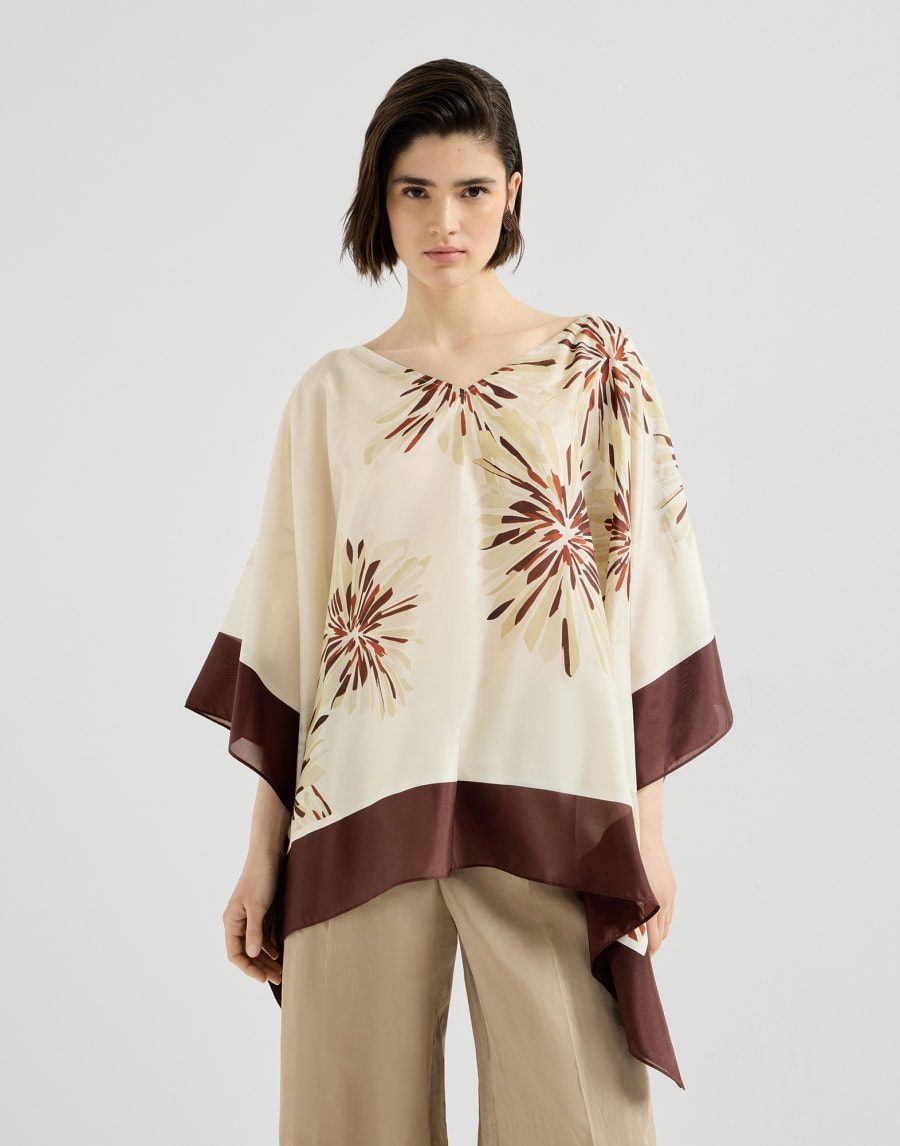 Cape Style Silk Cocoon Blossom Print T-Shirt - Beige