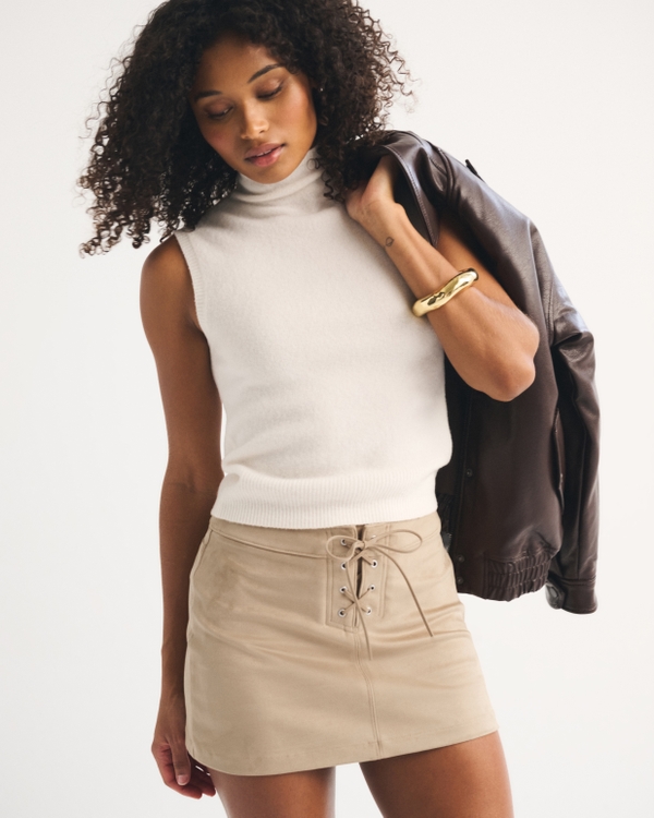 Curve Love Vegan Suede Lace-Up Mini Skort
