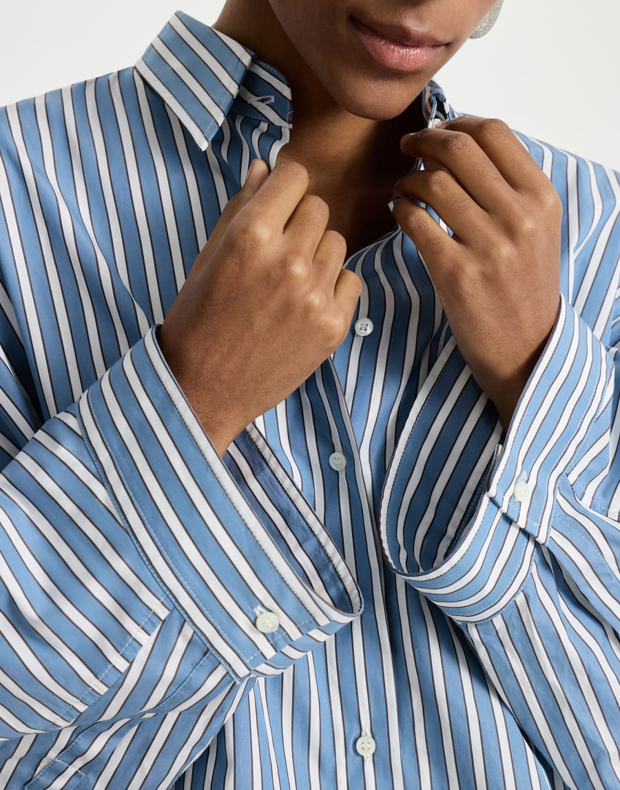 Beaded Shadow Weave Striped Cotton Poplin Shirt - Sky Blue Beaded Shadow Weave Striped Cotton Poplin Shirt - Sky Blue