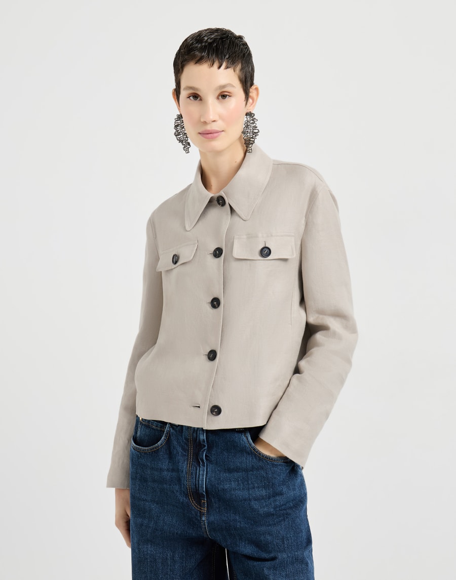 Beaded ribbed linen jacket - Beige