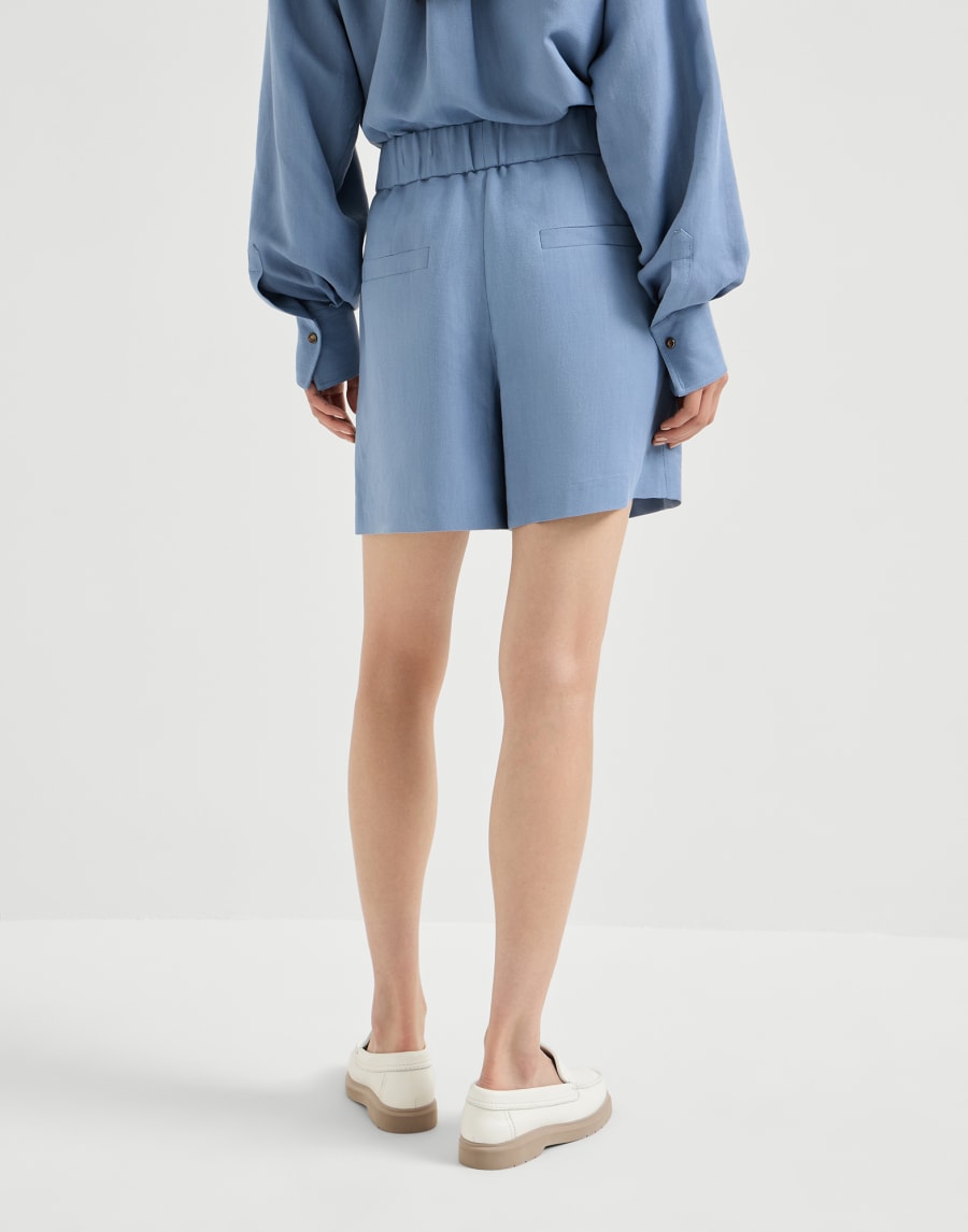 Crotchless shorts in viscose and linen-blend smooth twill - Sky Blue - Womens - Brunello Cucinelli