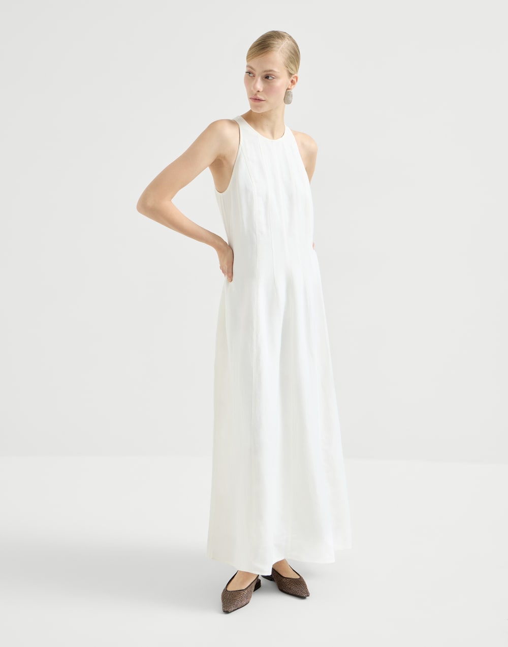 Viscose and linen-blend smooth twill dress - White