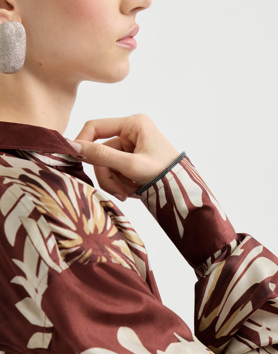 Beaded silk cocoon bloom print shirt - Bordeaux