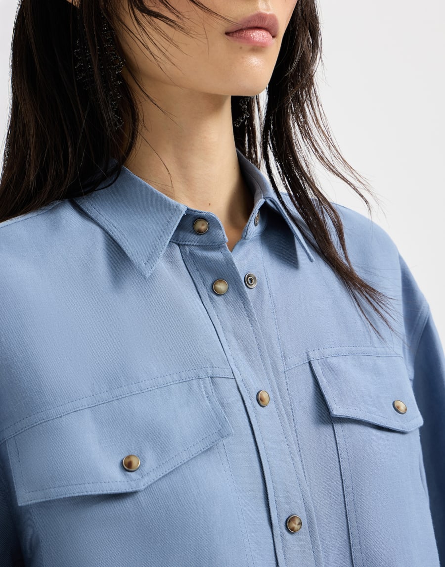 Viscose and linen blend twill shirt - Sky Blue Viscose and linen blend twill shirt - Sky Blue