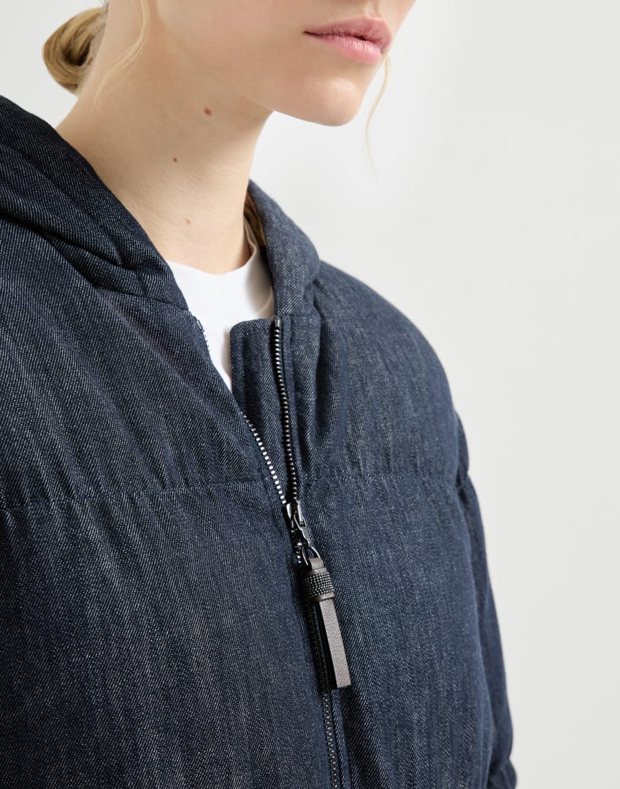 Beaded denim-effect cotton twill down jacket - Denim Blue