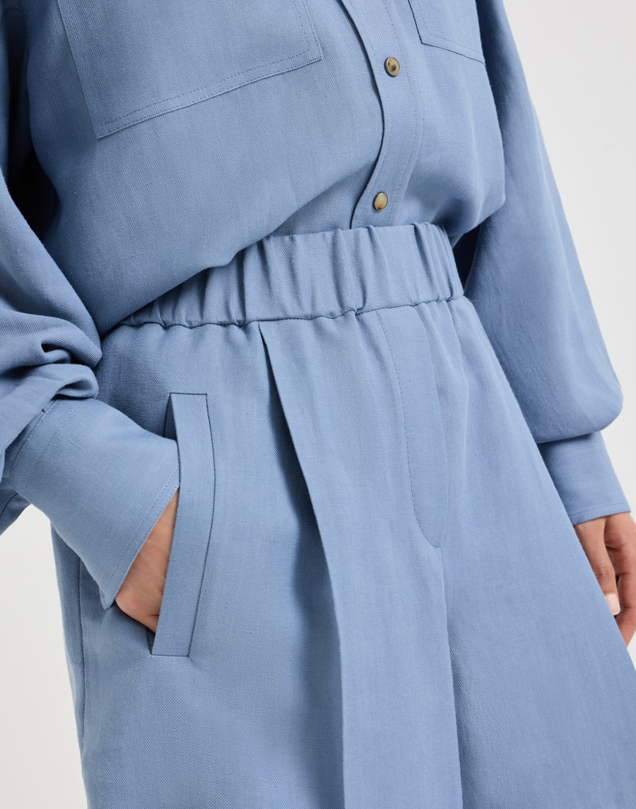 Crotchless shorts in viscose and linen-blend smooth twill - Sky Blue - Womens - Brunello Cucinelli