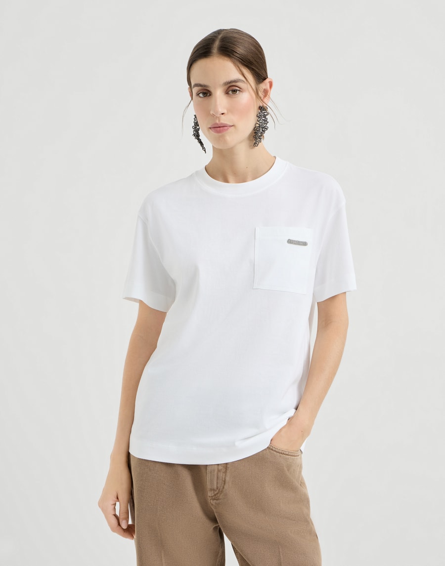 Sparkly Placard Cotton Jersey T-Shirt - White
