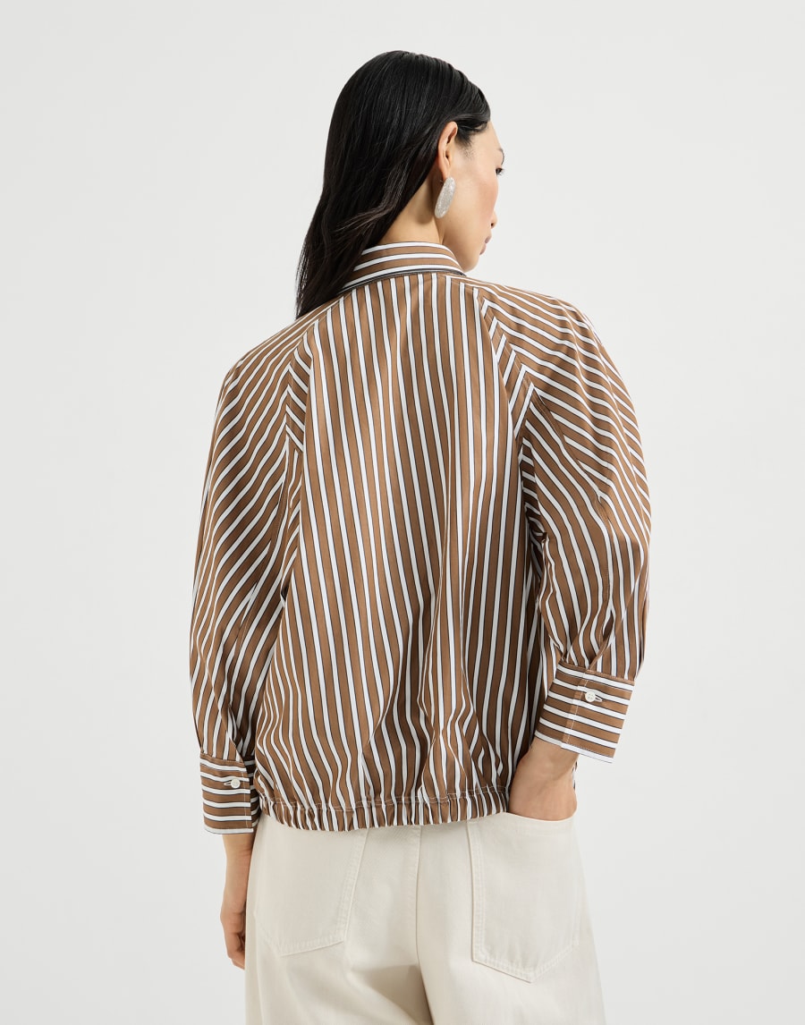 Beaded Shadow Weave Striped Cotton Poplin Shirt - Brown Beaded Shadow Weave Striped Cotton Poplin Shirt - Brown