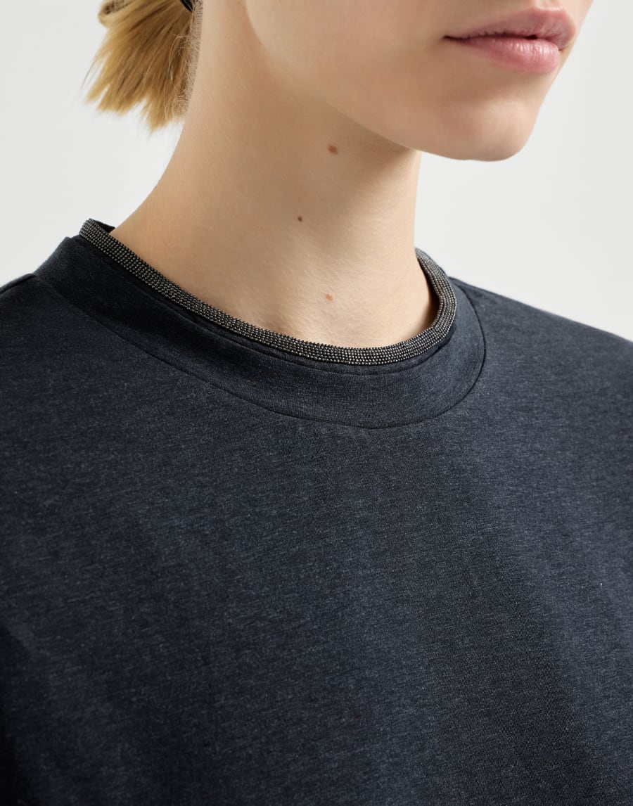 Beaded jersey stretch-cotton T-shirt - Steel Gray