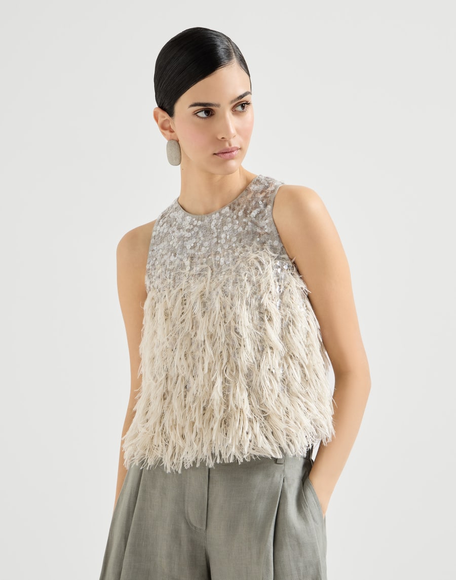 Shimmering ombre sleeveless top in cutout cotton and silk-blend - Gray