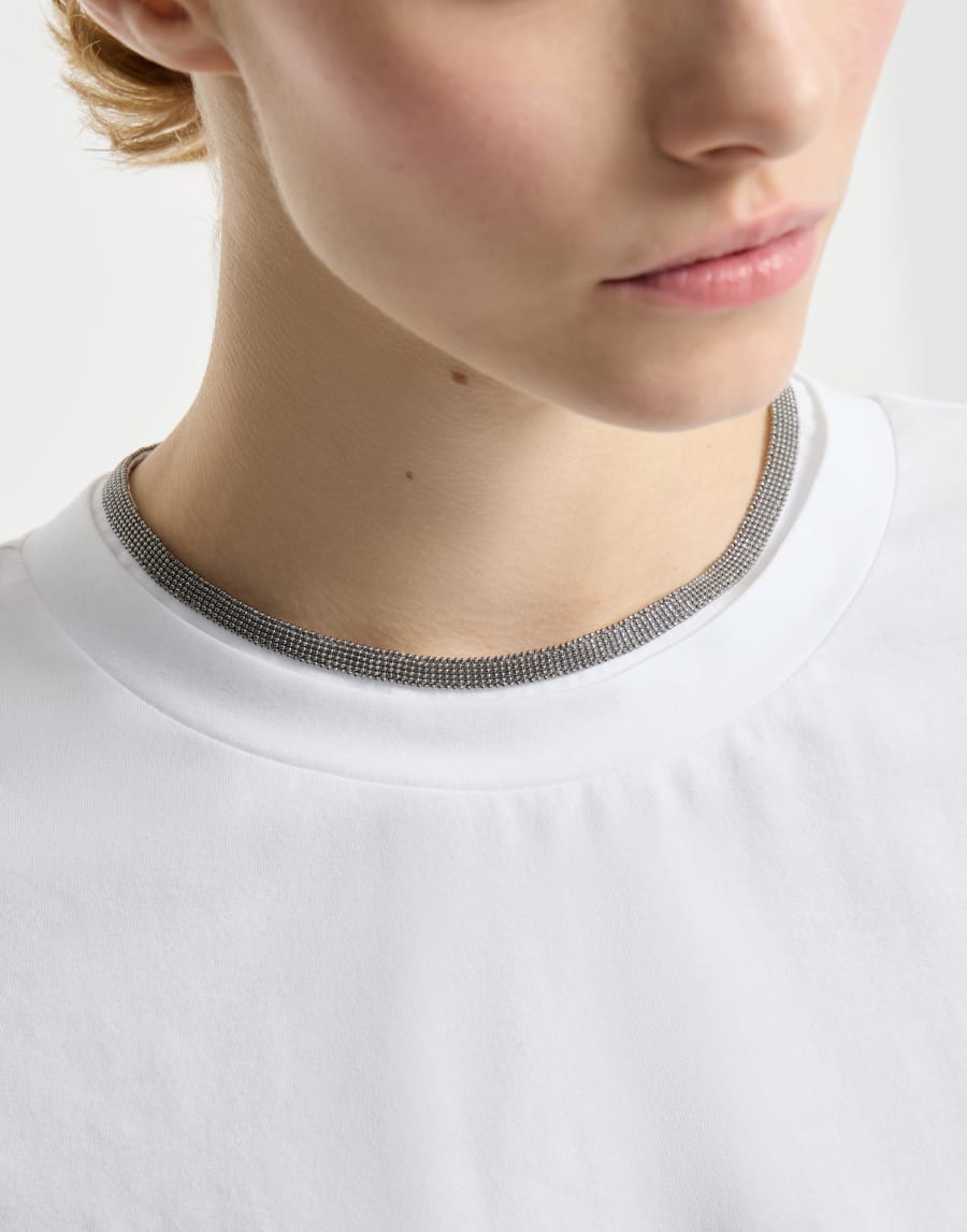 Beaded jersey stretch cotton T-shirt - White