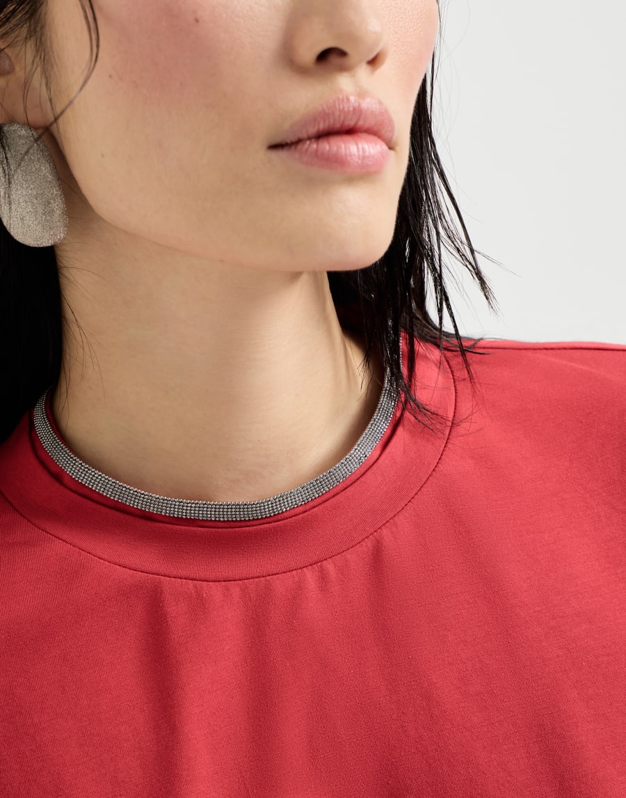Beaded jersey stretch cotton T-shirt - Red