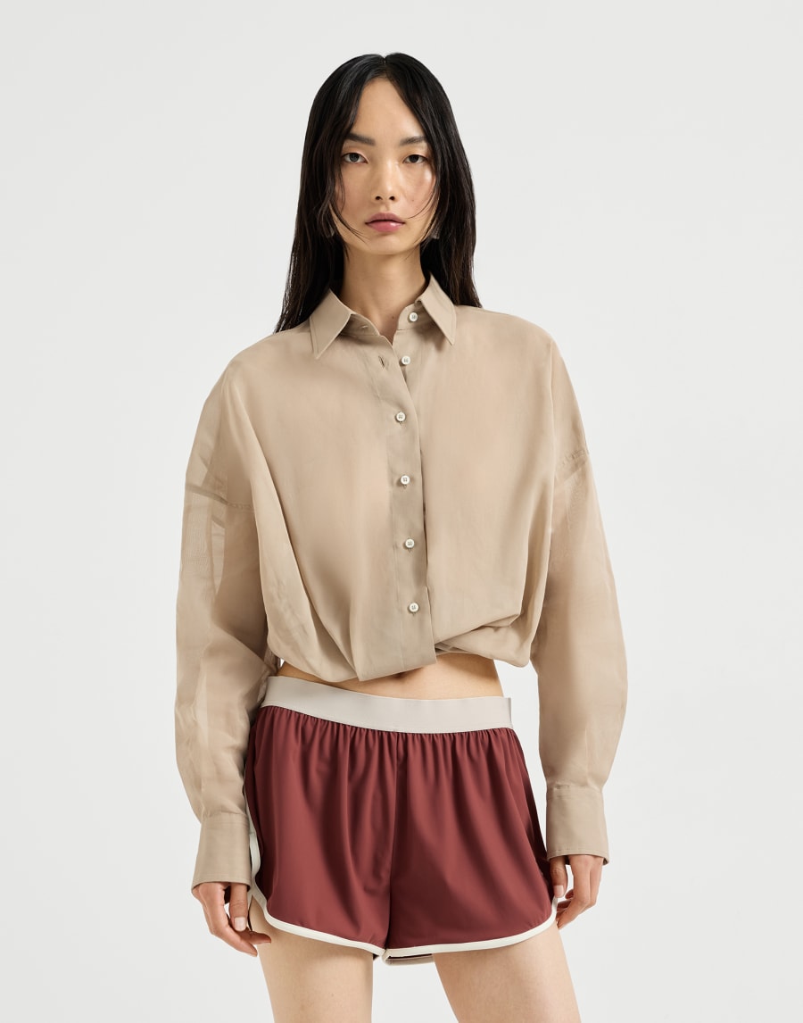 Beaded cotton organza shirt - Beige