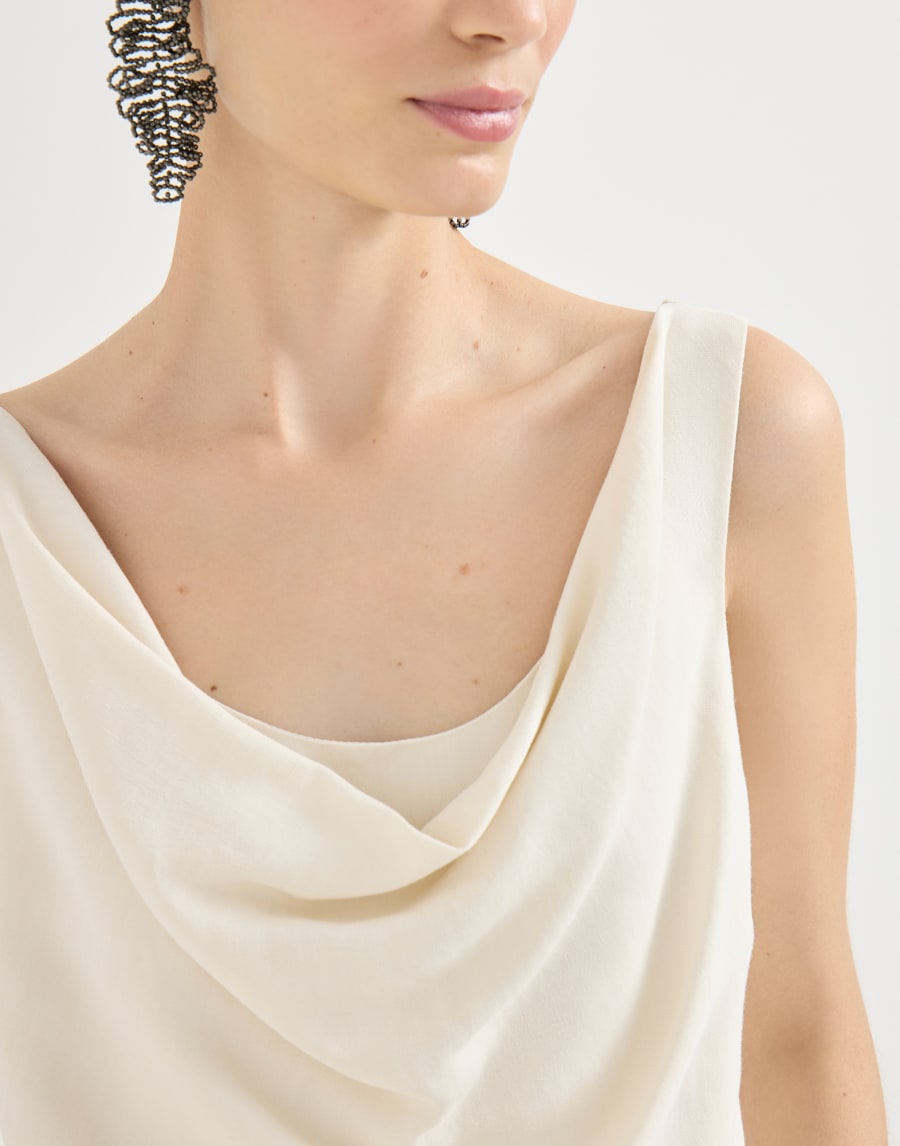Sleeveless top in viscose linen-blend smooth twill - Ivory