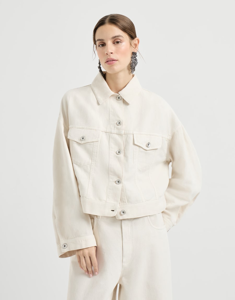 Beaded Dyed Cotton and Linen Quilt Jacket - Chalk