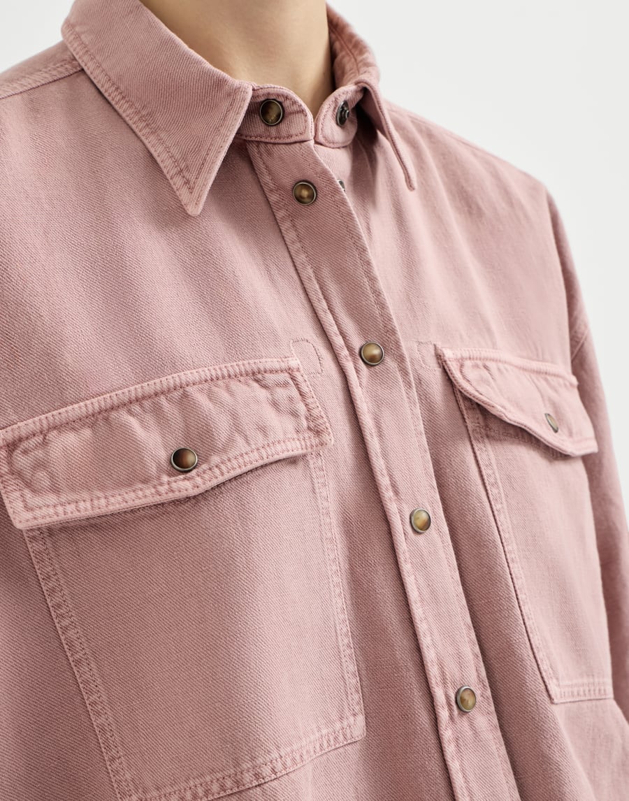 Shirt in cotton and linen, garment-dyed coated fabric - Pink Shirt in cotton and linen, garment-dyed coated fabric - Pink