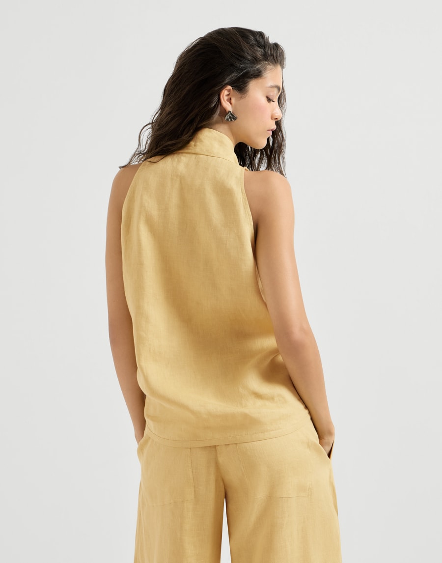 Beaded Linen Wrap Tank Top - Eggnog