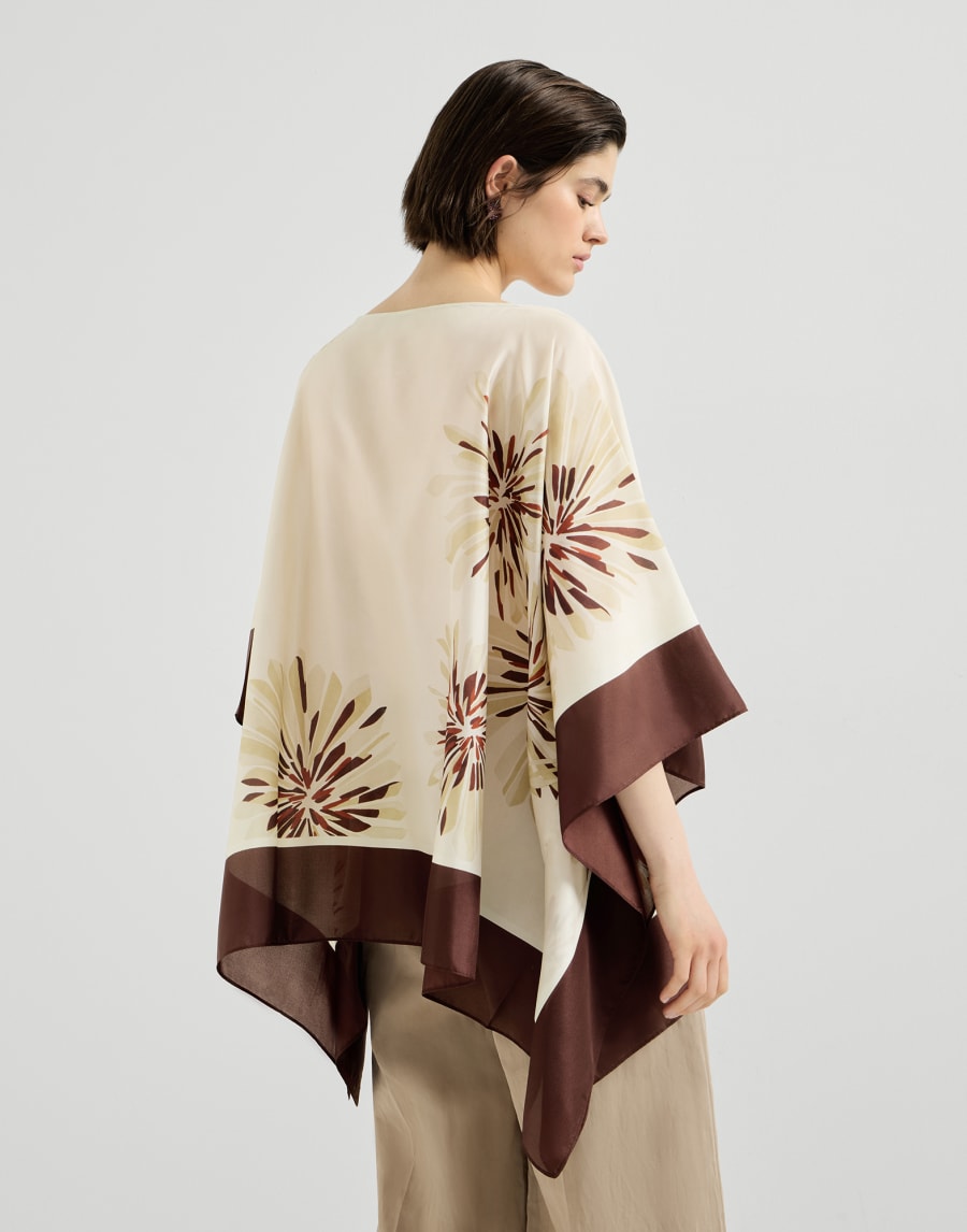 Cape Style Silk Cocoon Blossom Print T-Shirt - Beige