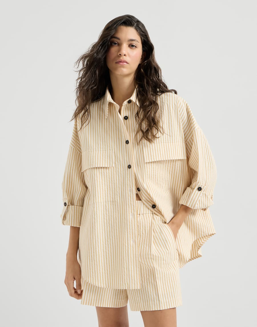 Striped cotton seersucker shirt with beading - Eggnog