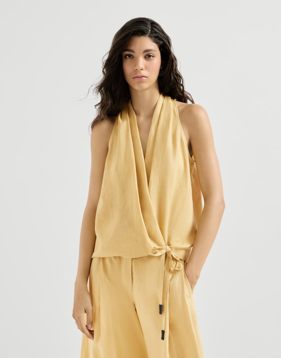 Beaded Linen Wrap Tank Top - Eggnog