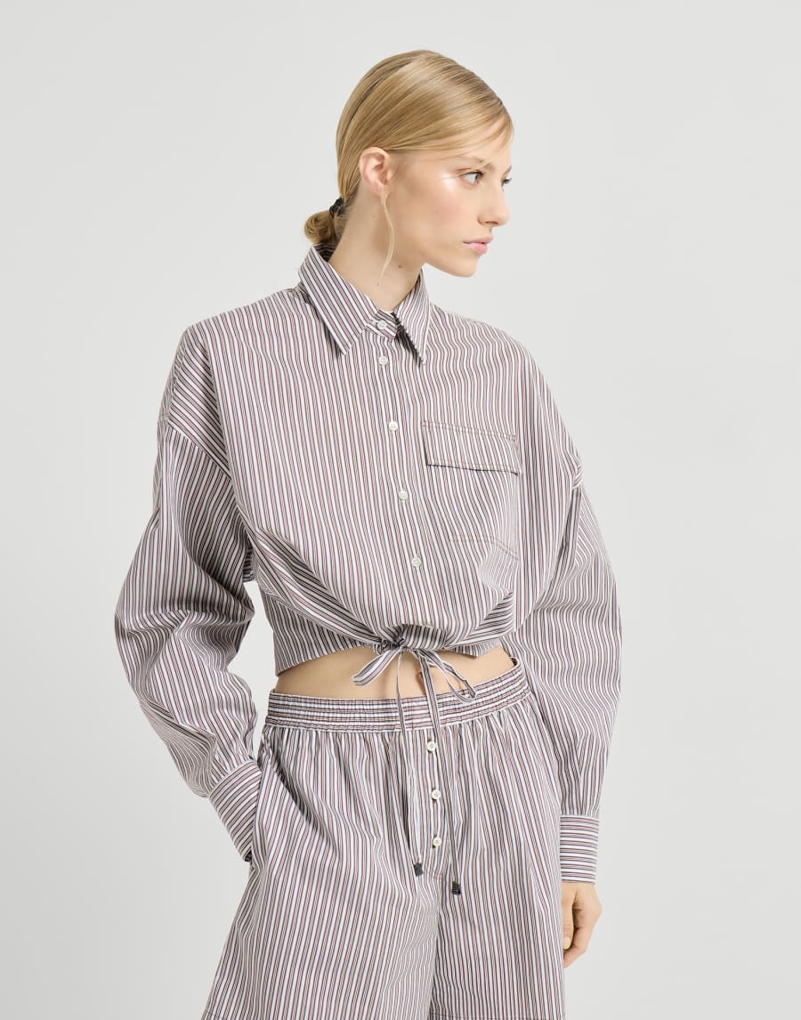 Striped cotton and silk poplin shirt with beading - Bordeaux